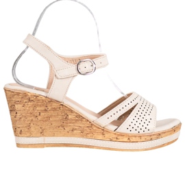 GOLL Sandály na klínu s eko kůží hnědý GOLL Sandály na klínu s eko kůží hnědý