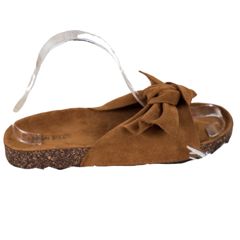 SHELOVET Semišové pantofle s mašlí hnědý