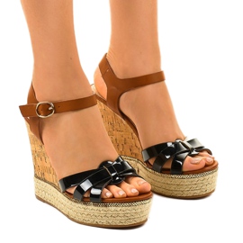 Klínové sandály černé espadrilky 6032 hnědý černý