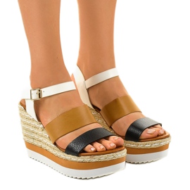 Černé klínové sandály espadrilky VB76062 bílý hnědý černý vícebarevný