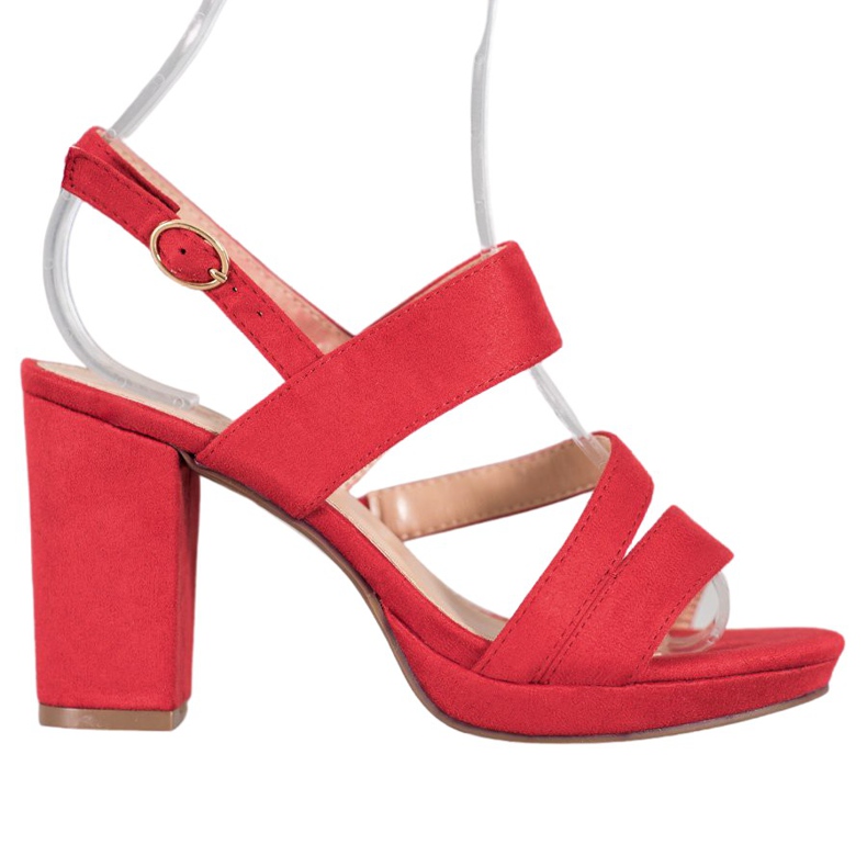 SHELOVET Semišové sandály na vysokém podpatku červené