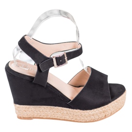 Clowse Černé Sandály Na Vysokém Klínu černá Clowse Černé Sandály Na Vysokém Klínu černá