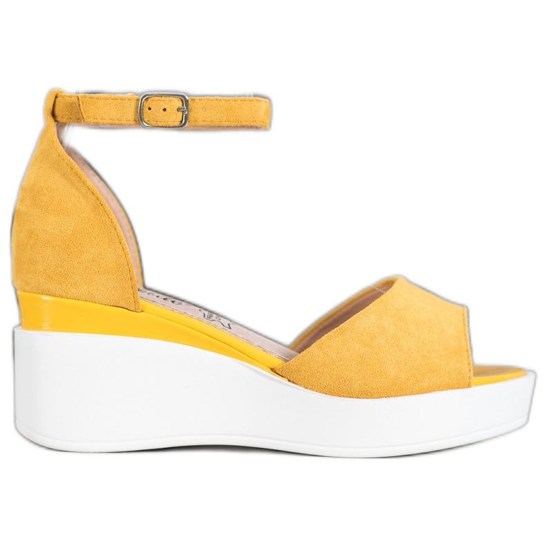 Weide Semišové sandály na bílém klínu žlutá