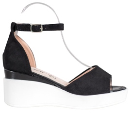 Weide Semišové sandály na bílém klínu černý