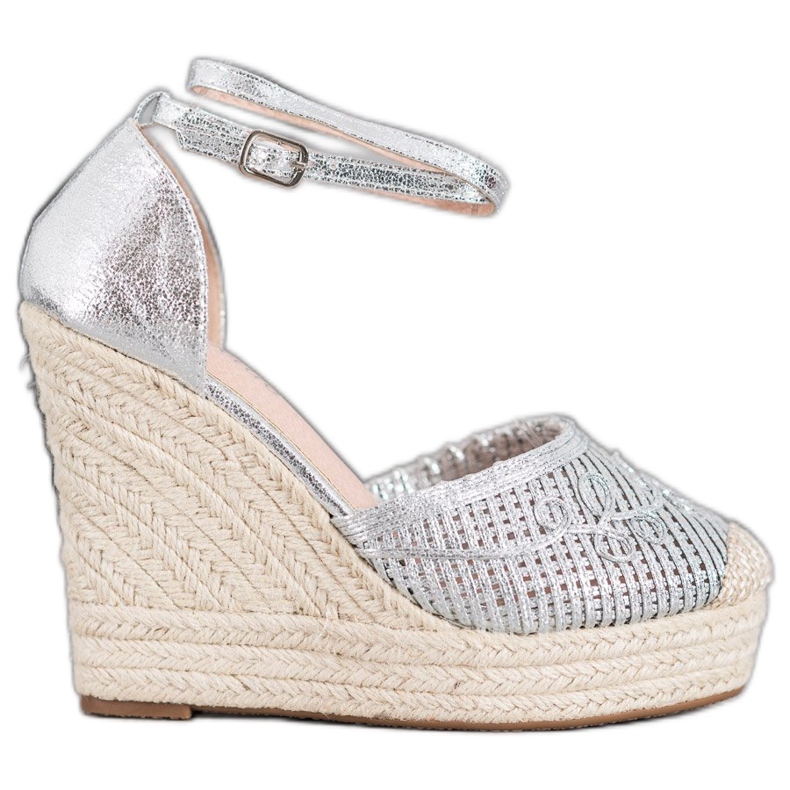 Weide Lesklé espadrilky na klínku šedá