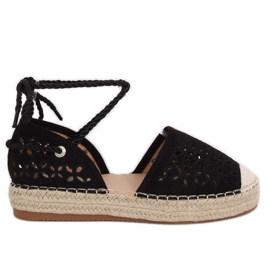 Přes kotník přivázané černé espadrilky G1573 černá černý