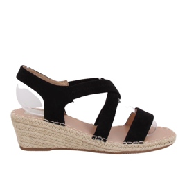 Černé sandály na klínové espadrilky černé S-823 Black černá Černé sandály na klínové espadrilky černé S-823 Black černá