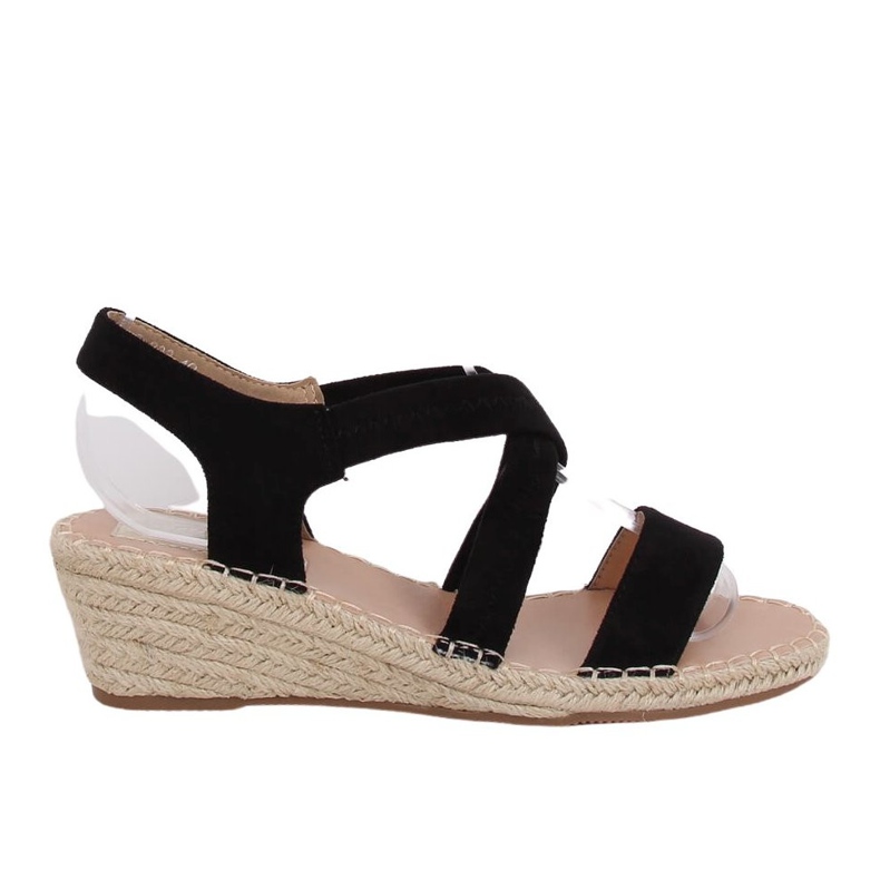 Černé sandály na klínové espadrilky černé S-823 Black černá