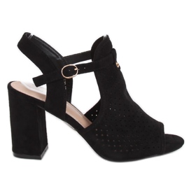 Černá LL79 Černé prolamované sandály na vysokém podpatku Černá LL79 Černé prolamované sandály na vysokém podpatku