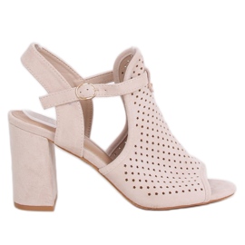 Prolamované béžové sandály na vysokém podpatku LL79 Beige béžový