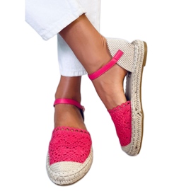 Malinové krajkové espadrilky L-1067 červené růžový