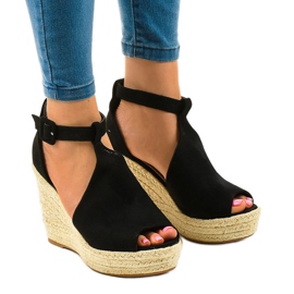 BM Černé klínové sandály s espadrilkami 108-11 černý