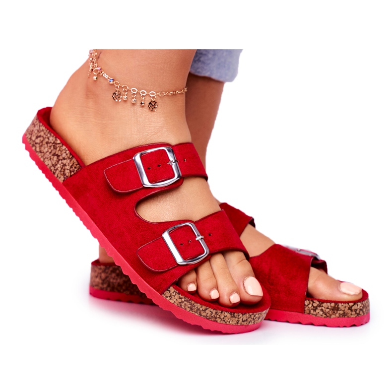 EVE Dámské pantofle na korku se sponami Red Si Senor červené