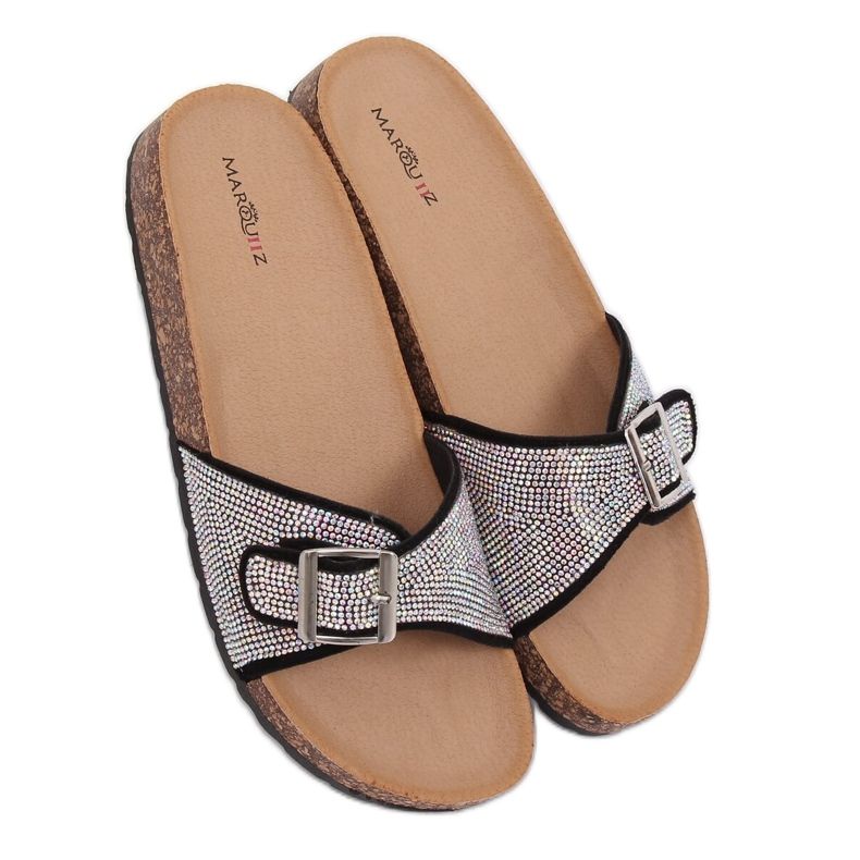 Černé pantofle s kamínky L-1032 Black černá