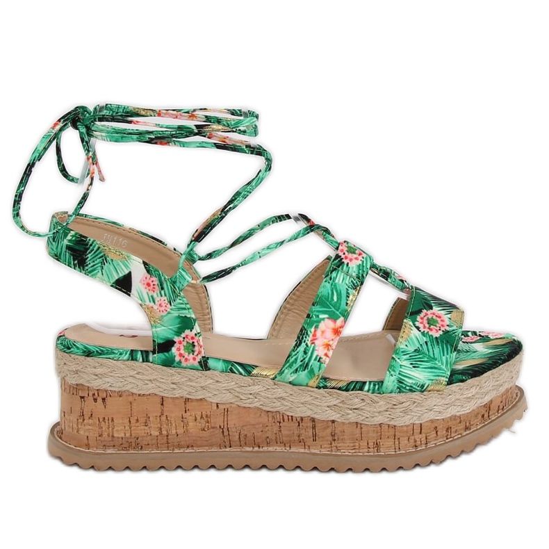 Zelené espadrilové sandály JH116 Flower Green zelená Zelené espadrilové sandály JH116 Flower Green zelená