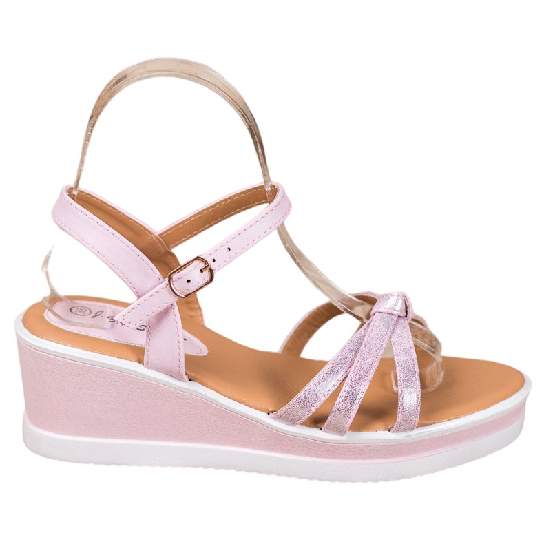 SHELOVET Ležérní klínky z eko kůže růžový