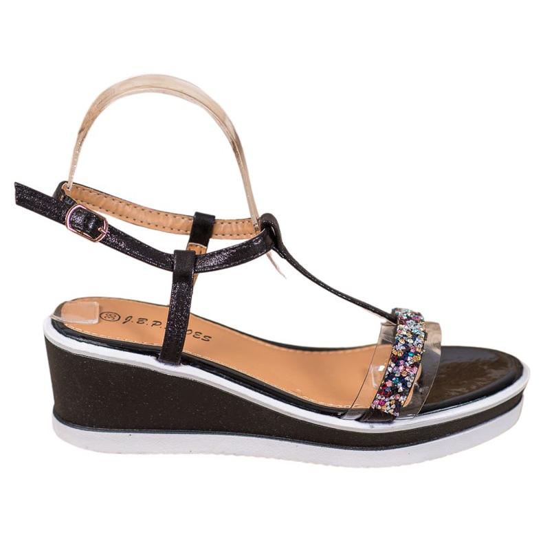 SHELOVET Stylové klíny s eko kůží černá