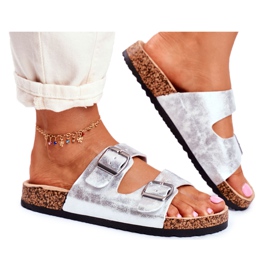 EVE Dámské pantofle se sponami Silver Vivio šedá