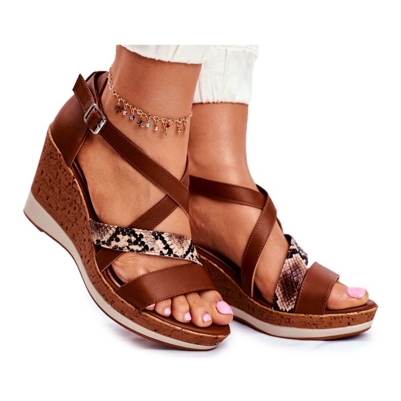 Dámské sandály na klínku Sergio Leone Brown SK309 hnědý