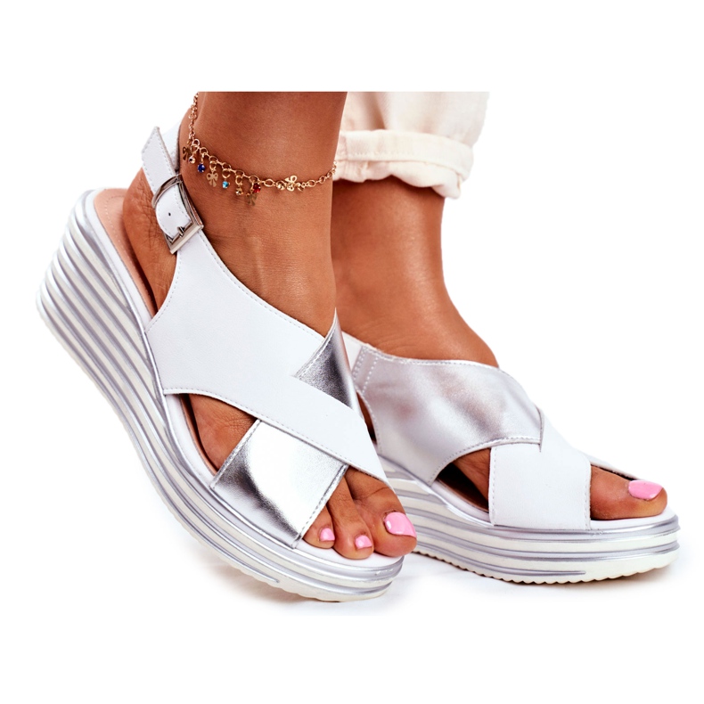 Dámské sandály na klínku Sergio Leone White SK328 bílý šedá