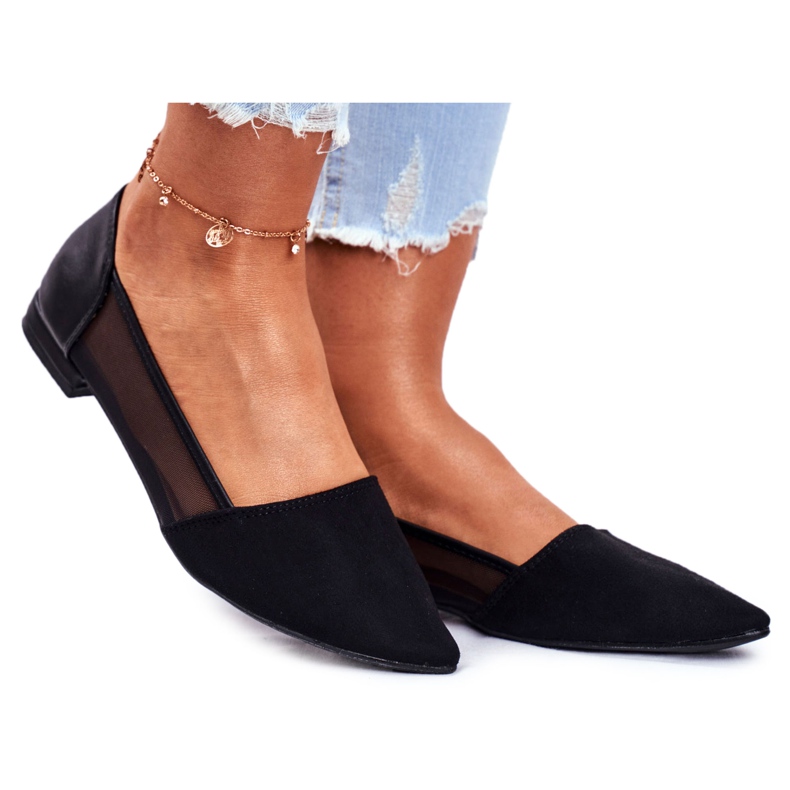 EVE Dámské balerínky se síťovinovým semišem v černé barvě černá