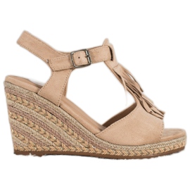 Small Swan Semišové klíny s třásněmi hnědý Small Swan Semišové klíny s třásněmi hnědý