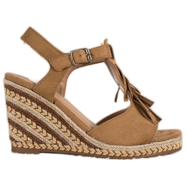 Small Swan Semišové klíny s třásněmi hnědý