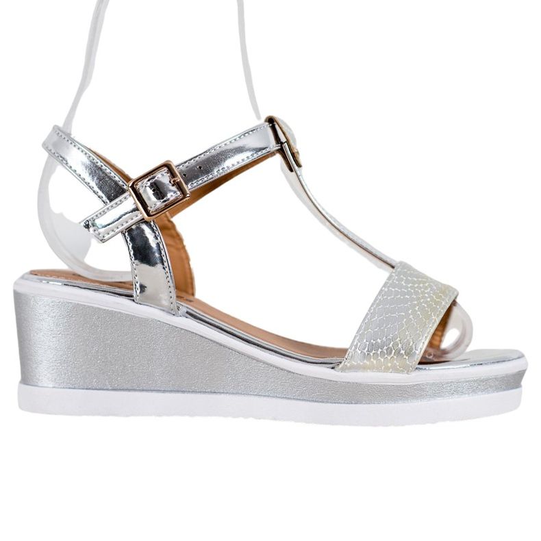 SHELOVET Stříbrné klíny s eko kůží šedá