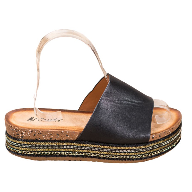 SHELOVET Černé pantofle na platformě černá