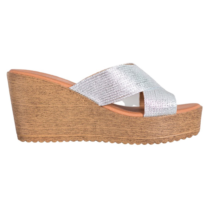 Renda Stříbrné klínové pantofle šedá