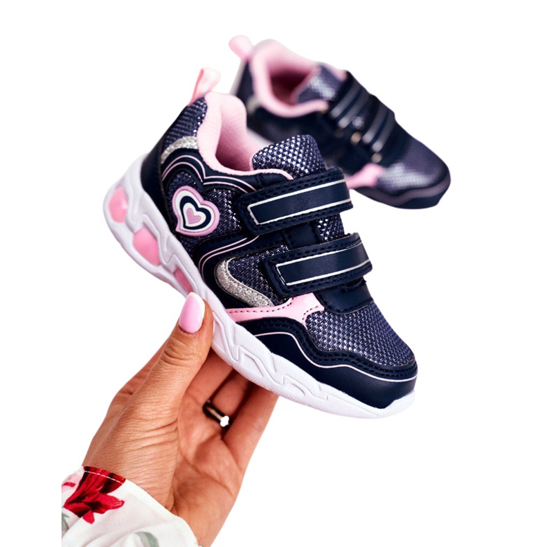 EVE Sportovní dětské boty zářící na suchý zip tmavě modrá šarlatová námořnická modrá růžový