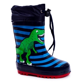 Apawwa Dětské gumové galoše Navy Blue Dinosaur Mordeso námořnická modř modrý zelený