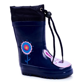 Apawwa Dětské gumové boty do deště Navy Blue Mordeso Rabbit námořnická modř růžový