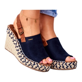 Dámské sandály na klínku Big Star Navy Blue FF274980 hnědý námořnická modř