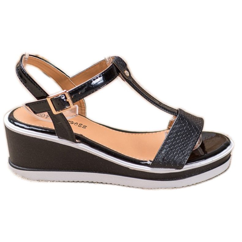 SHELOVET Černé klíny s eko kůží černá