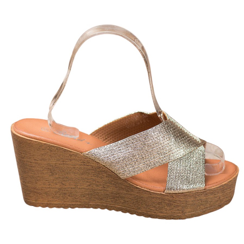 Renda Lehké zlaté klínové pantofle zlatý