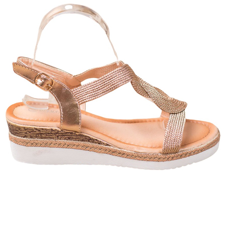 Diamantique Textilní klínové sandály zlatý