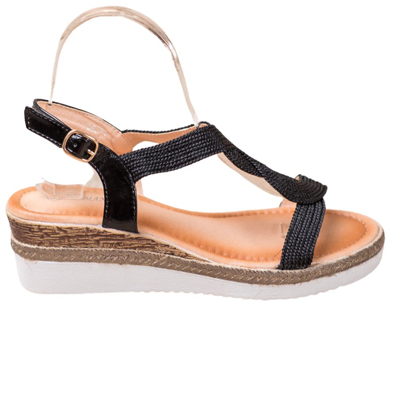 Diamantique Textilní klínové sandály černá