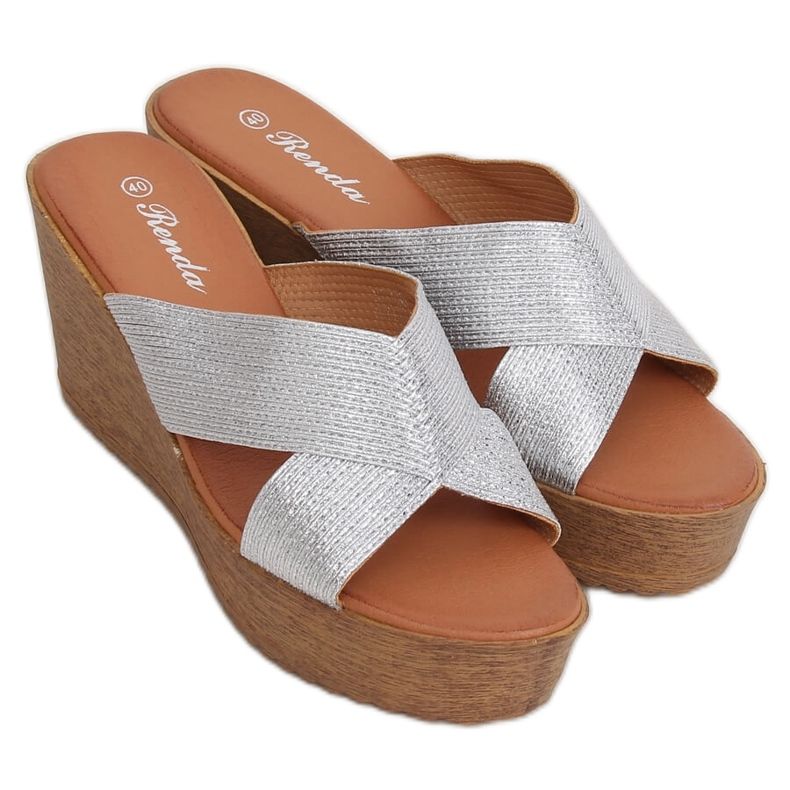 Stříbrné klínové pantofle 10-235 Silver šedá