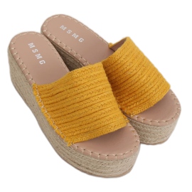 Klínové pantofle medové espadrilky LL909 žluté žluť