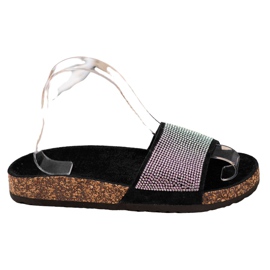 Bona Pantofle s krychlovým zirkonem černý