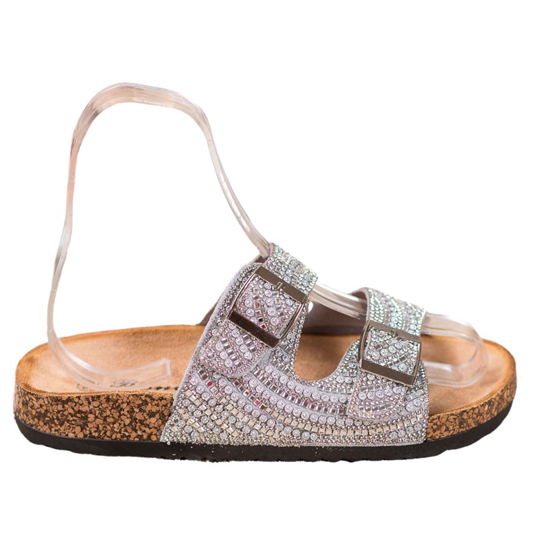 Bona Stylové pantofle se sponou šedá Bona Stylové pantofle se sponou šedá