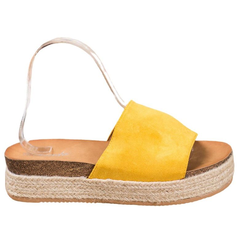 Renda Semišové pantofle na platformě žlutá