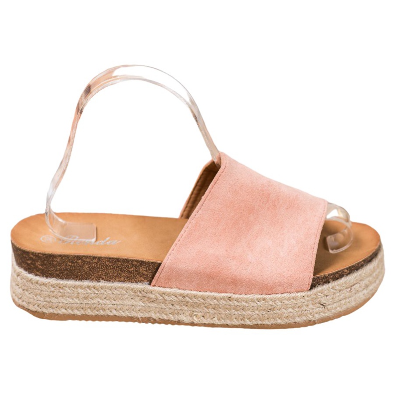 Renda Semišové pantofle na platformě růžový