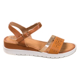 Renda Sandály na klínu s eko kůží hnědý Renda Sandály na klínu s eko kůží hnědý