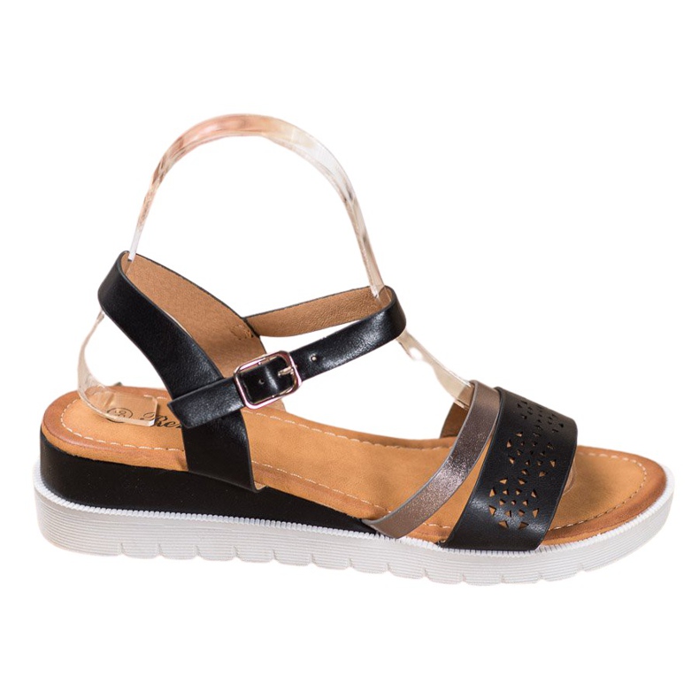 Renda Sandály na klínu s eko kůží černá