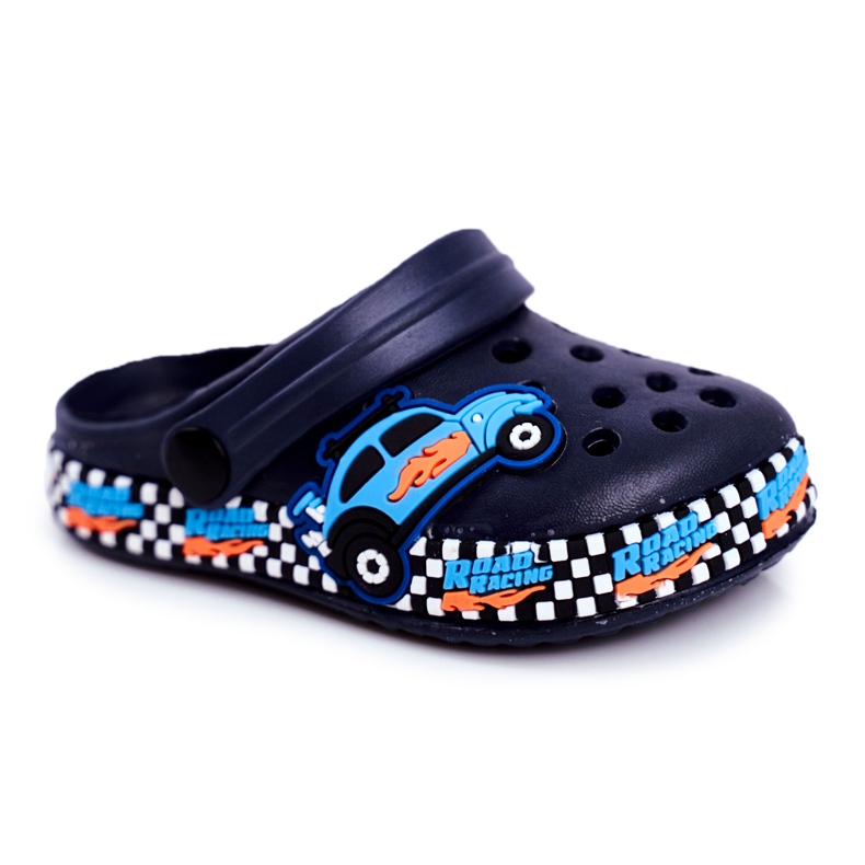 Giolan Dětské pantofle Pěnové Crocs Navy Blue Road Racing námořnická modrá modrý oranžový