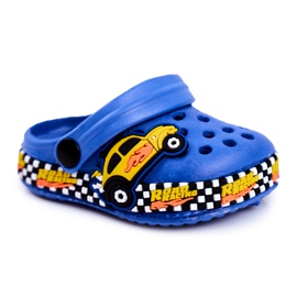 Giolan Dětské pantofle Pěnové Crocs Blue Road Racing modrý žluť