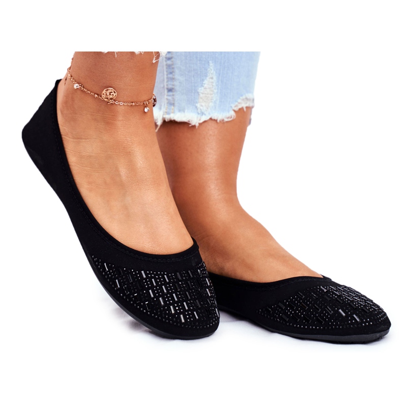 Le Scarpe Dámské černé balerínky se kubickým zirkonem Amantero černá