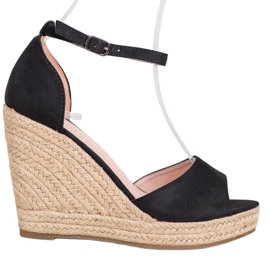 SHELOVET Černé espadrilky na klínku černá SHELOVET Černé espadrilky na klínku černá